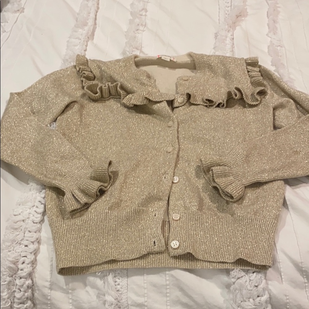 New crewcuts sz 8 gold glitter ruffle cardigan